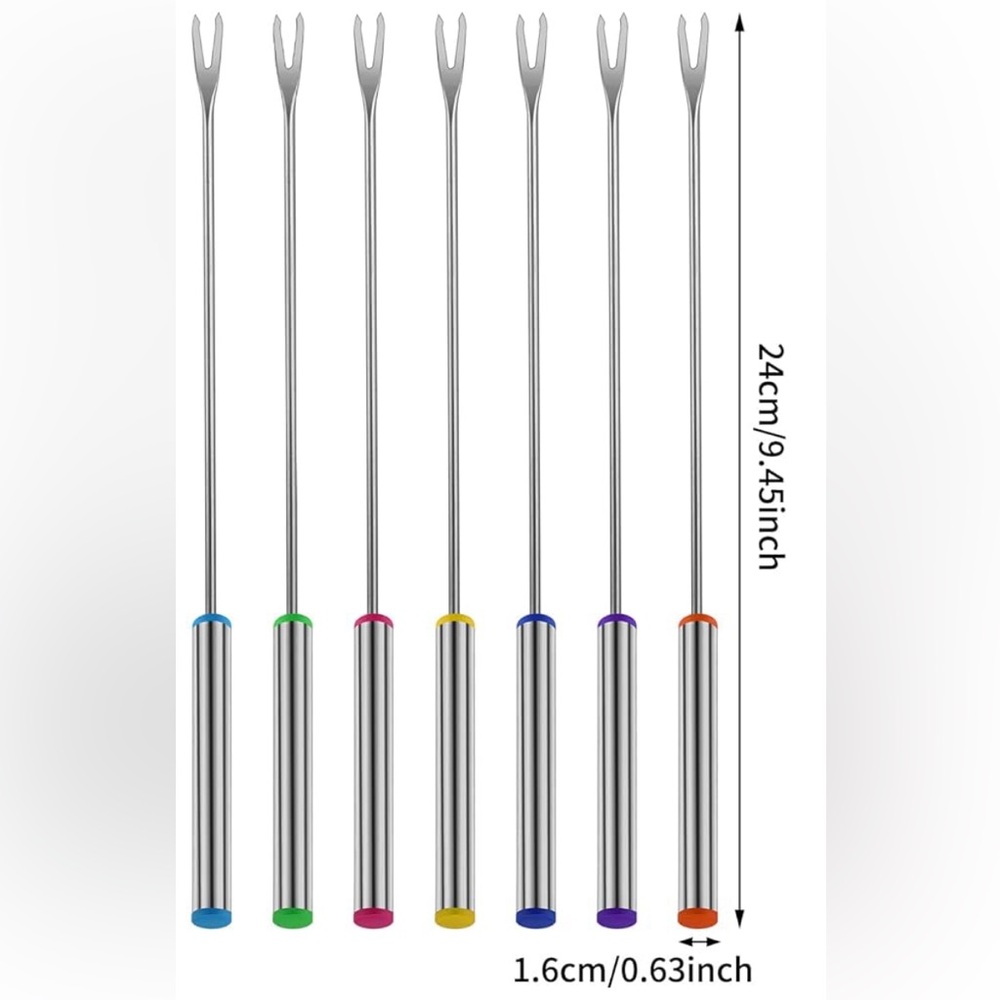 Vintage Fondue Forks Set of 6 Stainless Steel Metal Color Coded Plastic Ends